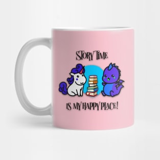 “Story Time Is My Happy Place” Chibi Unicorn & Dragon Mug